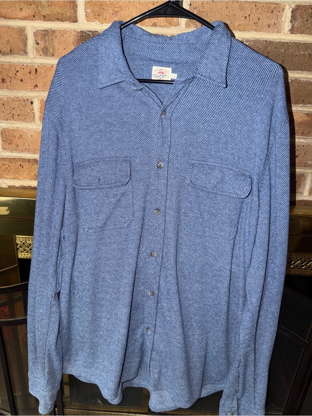 Faherty Light Blue Herringbone Casual Button-Down Shirt